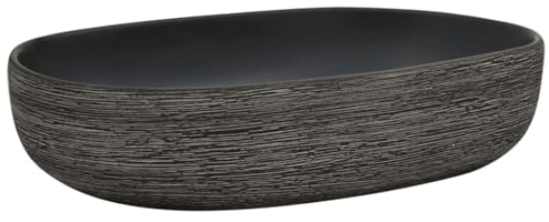 vidaXL Lavabo sobre Encimera Ovalado, Lavamanos de Tocador, Lavabo de Fregadero, Lavamanos sobre Encimera para Baño Aseo, Cerámica Gris y Negro