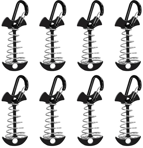 AYMQC Deckanker Zeltheringe Fischgräten Zeltspanner mit Federschnalle und Karabinern Aluminium-Deckspanner für Outdoor Camping Wandern 8 Stück (Schwarz)