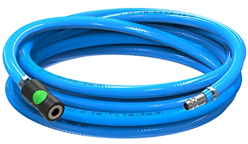 AUPROTEC set de manguera de aire comprimido Ø 10 mm interior 3 m, Manguera de PVC con acoplamiento de seguridad Prevost S1 para compresores de aire, Manguera de compresor AUPROTEC altamente flexible