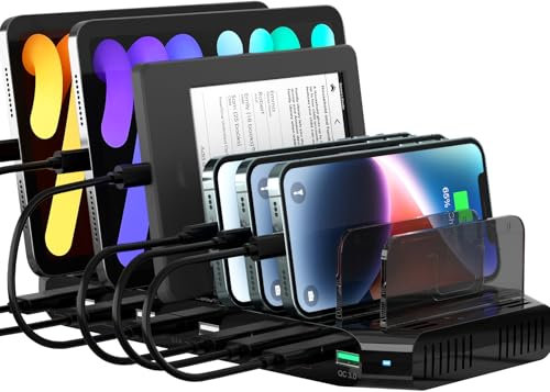SUIDEK Estación de Carga multiUSB para múltiples Dispositivos, 60 W, 10 Puertos, estación de Carga múltiple con Puerto QC3.0 y divisores Ajustables compatibles con tabletas, teléfonos Inteligentes