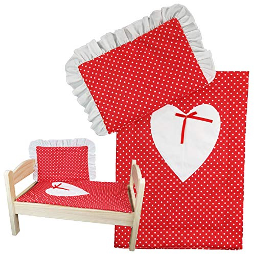 2 TLG.Set Puppenbettwäsche Decke + Kissen für Baby-Puppen bis 43 cm (ohne Puppenbett)
