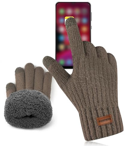 FORVEVO Winter Handschuhe Herren，Thermo Touchscreen Handschuhe mit Warme Fleece Futter, Strickhandschuhe Damen für Outdoor Sport Täglich (Braun)