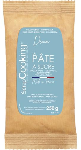 ScrapCooking - Pâte à Sucre Bleue « Denim » 250 g - Colorant d’Origine Naturelle - Sans Gluten, Sans Huile de Palme - Pour Gâteaux, Pâtisseries - Fabriquée en France - 7630