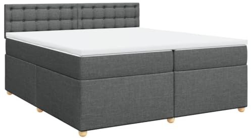 vidaXL Boxspringbett, Polsterbett Bett mit Matratze Matratzenauflage, Bettgestell mit Kopfteil Lattenrost, Doppelbett für Schlafzimmer, Dunkelgrau 200x200cm Stoff