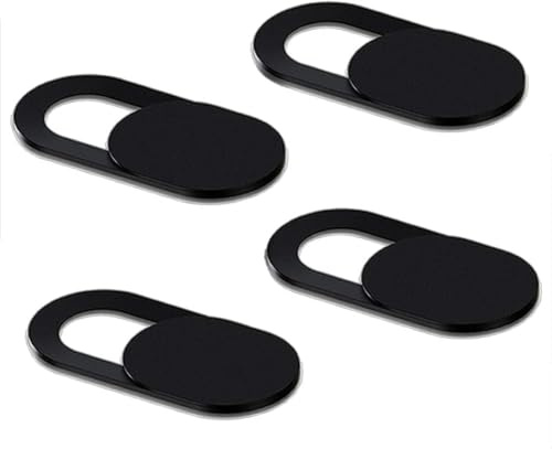 MultiAccesorios Pack de 4 Cubiertas Webcam Cover Slider Ultra Finas – Protección Anti-Hacker para Ordenadores, Portátiles, Tablets y Móviles – Tapa de Cámara Discreta y Fácil de Usar (Negro)