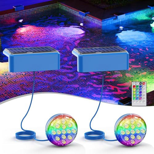 Quntis Solar Pond Lights Underwater with Remote Control, 2Pack Swimming Pool Lights, Multicolour Magnetic IP68 Solar Water Feature Submersible Light for Bath Hot Tub Lazy Spa Fountain Pond Decorations