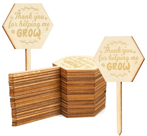 Étiquette Jardin Extérieur en Bois - Lot de 20 Étiquettes 'Thank You For Helping Me Grow' Pour Plantes Grasses