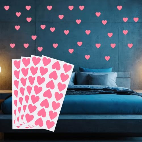 PATIKIL 84 Pcs Adesivi Cuore Fluorescenti, Adesivi Cuore Fluorescenti Decalcomanie Murali Luminose Decorazioni Luminose per Camera Soffitto Decorazione Festa Compleanno, Rosa