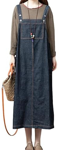 LIUYUYOUGO Sommarklänning dam jeansoveraller klänning lång ficka skarvad jeans overaller åldrade lediga sommar overaller ärmlös linne midikjol, svart, XL