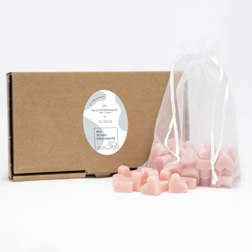 Florex Savon au lait de brebis en forme de cœur – 50 mini savons pour invités – Savon naturel fait main – Baptême, communion, confirmation, cadeau pour invités – Dans une boîte cadeau (Magnolia - Rose