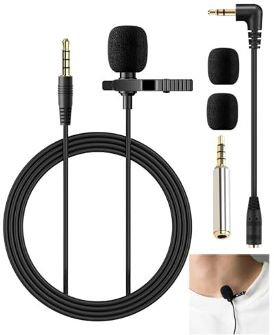 Lavalier Microphone Grade Omnidirectional Lapel Mic with 1.5m 3.5 mm with Omnidirectional Pickup & Easy Clip-On System for iPhone Android Perfect for Interviews Podcasts Video Conferences Voice Notes