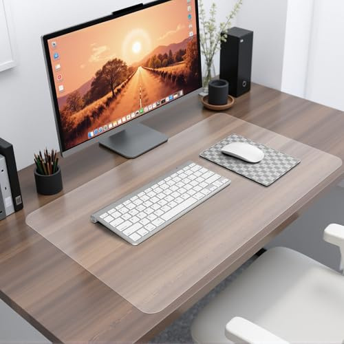 Vicwe Schreibtischunterlage Transparent, 60x40 cm PVC-Transparente Tischunterlage, Rutschfeste abgerundete Ecken Schreibunterlage, Wasserdichte Schreibtisch Unterlage, für Büro und Zuhause