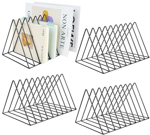 4 pezzi porta documenti triangolari, porta riviste a 9 scomparti, supporto metallico per dischi in vinile, organizer da scrivania per documenti e riviste per ufficio e casa, porta lettere e libri