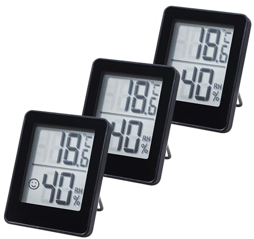 3 Thermomètre Hygrometre Interieur, Mini Thermomètre Hygromètre Intérieur Digital à Haute Précisio avec Capteur d'humidité de Température et Icône de Visage pour Serre Cave à Vin Bureau