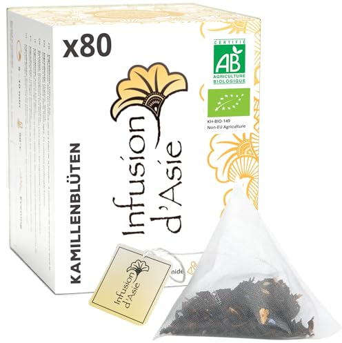 Khla - Flores de Manzanilla Ecológicas - 80 Bolsitas Piramidales - Infusión Nocturna - Té Sueño & Digestión - Caliente o Fría - Floral & Aromática - Antioxidantes - Origen Egipto