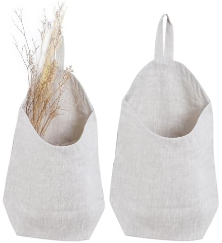 HSOFTIFY 100% Pure Linen Hanging Storage Baskets Set of 2, Small Wall and Door Storage Baskets for Kitchen,Dorm,Bedroom,Motorhome and Key Storage Basket,Linen