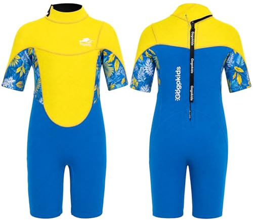 Gogokids Shorty våtdräkt barn, 2,5 mm neoprendräkter ryggdragkedja småbarn korta våtdräkter komfort och värme, UV neopren för simning, snorkling och surfing, ålder 2–8 ung flicka