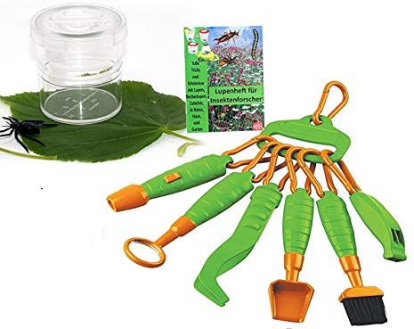 MEDUP 6in1 Forscher Set Naturforscher Werkzeug für Kinder und 5fach Becherlupe mit Lupenheftchen