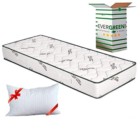 EvergreenWeb Orthopaedic White Mattress Height 20 cm + Visco Pillow Free Cold Foam Mattress H2 & H3 with Massage Effect Breathable Mite Proof Cover for Slatted Frame or Bed Italian
