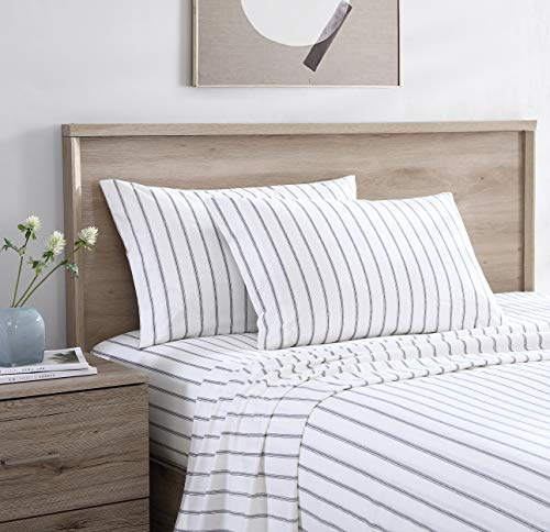 Stone Cottage - Queen Sheets, Cotton Percale Bedding Set, Crisp & Cool Ideal Bedding Set (Trenton Stripe Grey, Queen)
