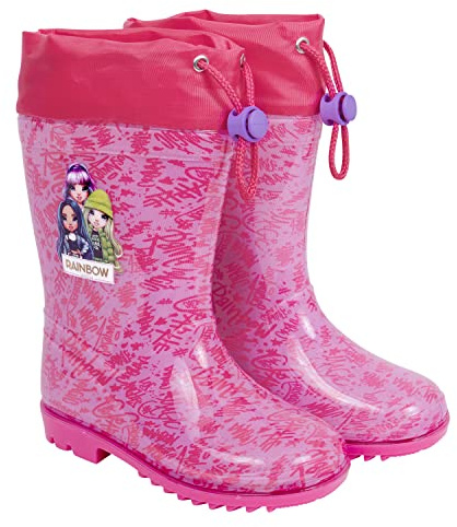 PERLETTI Botas de Agua para Niña Rainbow High - Botines de Lluvia Pequeñas Impermeables Color Violeta y Fucsia- Zapatos Niñas a Prueba de Agua con Suela Antideslizante Rosa (Lila, 24/25 EU)