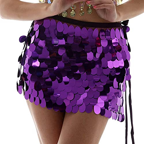 Sttiafay Falda de cadera para danza del vientre, por encima de la rodilla, con lentejuelas, bufanda de sirena, disfraz de carnaval para mujer