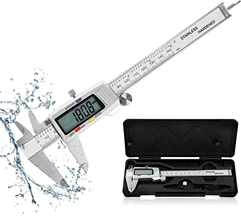 Calibre Digital 150mm, Pie de Rey Acero Inoxidable Calibrador Profesional Digital Electrónico, Gran Pantalla LCD Precisión Viene, 0.01mm/Inch Medición