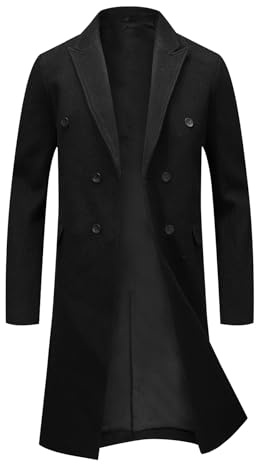 Allthemen Abrigo de invierno Hombre de Lana Cruzado hasta la Rodilla Abrigo de Invierno Largos Ajustados abrigos Casual de Negocio Negro S