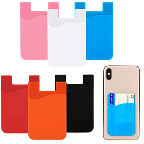 FRIUSATE 6 pieces Phone Card Holder Adhesive Stick on Silicone Phone Wallet Slim Cellphone Card Holder for Most of Cell Phone