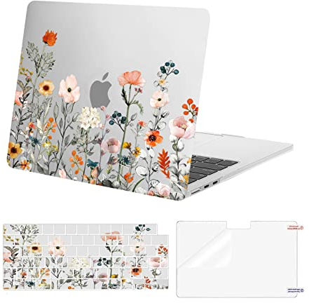 MOSISO Kompatibel mit MacBook Air 13 Zoll Hülle M4 M3 M2 2025 2024-2022 A3240 A3113 A2681, Gartenblumen Hartschale Schutzhülle für MacBook Air 13,6“ & Tastaturabdeckung & Bildschirmschutz, Transparent