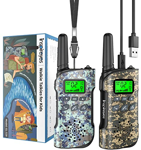 Inspireyes Talkie Walkie Enfants Rechargeable, 48H Autonomie, Longue Portée 3 Mile, Cadeau Anniversaire Enfant Garçon Fille, Jouet Extérieur 3-12 Ans