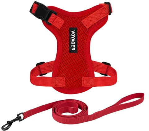Voyager Step-in Lock hundsele med reflekterande hundkoppel kombo set med neoprenhandtag 1,5 m – stöder små, medelstora och stora raser katter av Best Pet Supplies – röd, XS