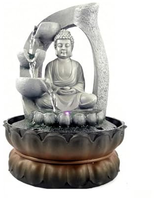 Fontaine d'intérieur, Fontaine Bouddha avec lumière LED et Pompe Immergée Silencieuse en Polyrésine, Fontaine Bouddha Exterieur Jardin