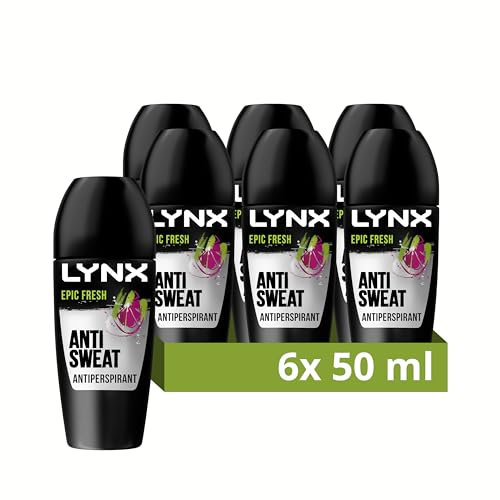 Lynx Men Epic Fresh Roll On Deodorant with a grapefruit & tropical pineapple scent and 2x faster* drying for 48 hours of sweat protection 50 ml, Pack of 6