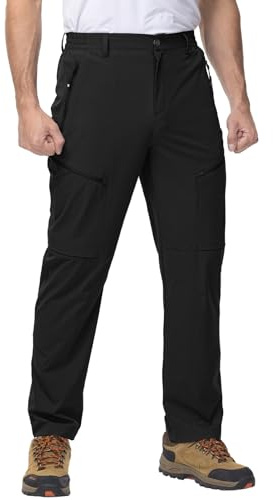 Rdruko Men's Hiking Trousers Walking Outdoor Trousers Lightweight Quick Dry Water Stretch Pants with 5 Pockets Resistant Stret Black 32