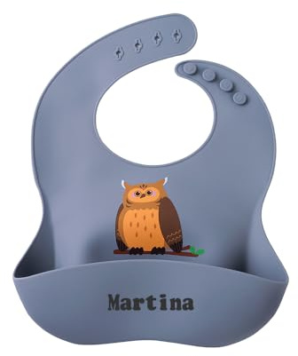 TYRY.HU Babero de Silicona Impermeable Personalizado para Bebé con Nombre,Bolsillo Lavable Babero Recogedor Flexible y Suave Babero Grande y Ajustable para Niño Niña