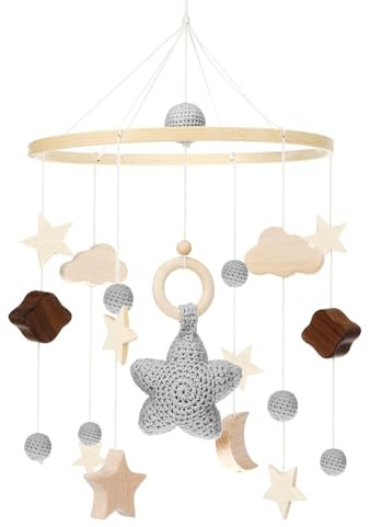 Auauraintt Mobile lit bébé, équipé d'un joli pendentif étoile, avec décoration suspendue en boule de feutre,Bois Berceau Bébé Jouet, adapté à la chambre d'enfant, cadeau pour bébé fille ou garçon