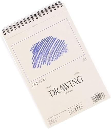 Hartem - Blocco da disegno A5 con 60 fogli | Blocco da disegno rilegato a spirale | Grammatura 90 g/m² | Sketchbook per artisti e professionisti | Design sostenibile