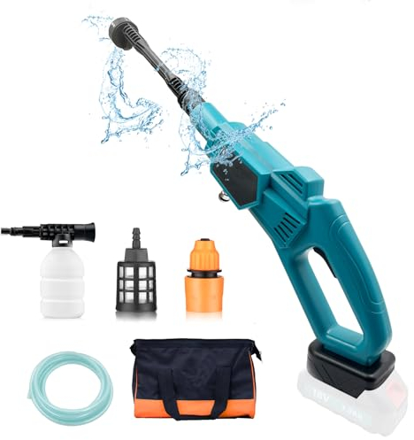 Akku Hochdruckreiniger für Makita 18V Akku BL1850,6-in-1 Mobiler Hochdruckreiniger mit Multi-Sprühdüse, 5M Schlauch,Hochdruck-sprühwasserpistole,für Auto, Garten(Ohne Akku)