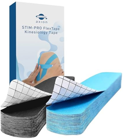 Set de 50 cintas kinesiológicas precortadas adhesivas y elásticas axion | Vendas kinesiotapes de 5x25 cm de color negro y azul | Vendaje deportivo, soporte neuromuscular y fisioterapia
