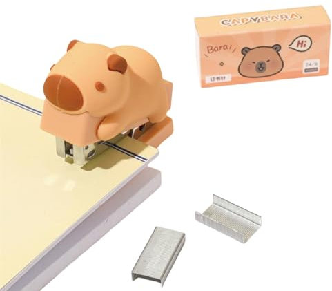 Cute Capybara Desktop Stapler with Staples, Small Mini Office Stapler, Kids Cartoon Staplers for Desk, Handheld Staplers for Home Office (Capybara)