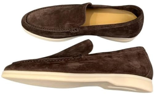 WAMIZEU Vintage-Herren-Slipper aus Wildlederimitat, modische Low-Top-Schuhe, bequeme Fahrschuhe (Braun, Größe 39)