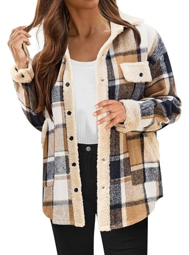 TDEOK flanelljacka dam, rutig skjortjacka dam övergångsjacka långärmad shacket rock flanell jacka button down skjortblus revers skjortblus varm bomull vinterjacka sweatshirt flanelljackor