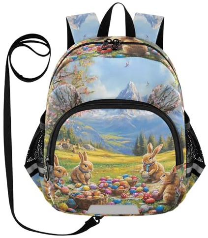 Easter Eggs Rabbits Brown Toddler Harness Backpack for Boys Girls 3-6 Years Kids Backpack with Anti Lost Safety Leash Baby Harness Bookbag for Preschool Walking Travel