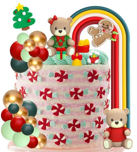 Gyufise Set di 33 decorazioni per torte natalizie a tema maglione orso topper per torta arcobaleno calzini pan di zenzero uomo cupcake plettri per inverno paese delle meraviglie tema baby shower