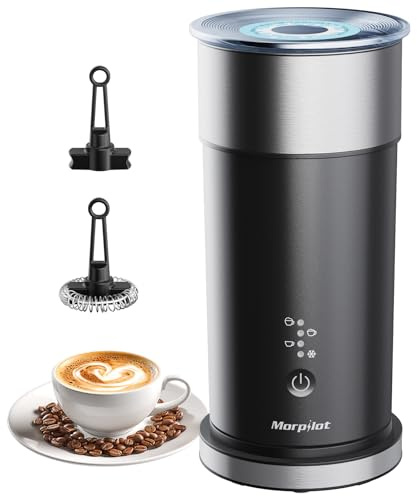 morpilot Espumador de Leche Eléctrico, Calentador de Leche 4 en 1, Acero Inoxidable, para Espuma Fría y Caliente, Latte, Capuchinos y Macchiato
