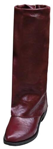 Winter Stylish Ankle Boots with Buckle Closure, Comfortable Knee High Boots, Elegant Pointed Toe, Long Shaft Boots, Warm Plain High Boots, Leather Boots, red, 9 UK