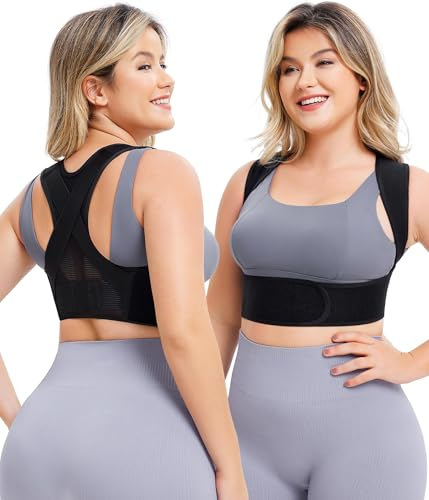 Junlan Posture Corrector for Women and Men Adjustable Upper Back Brace Back Straightener Support Shoulder Pain Relief (Black,XL-2XL)