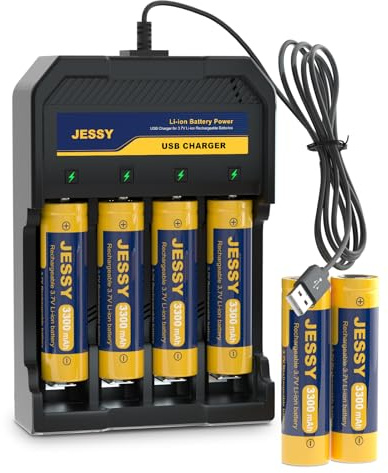 JESSY 6pcs 3.7Volt Rechargeable Battery Flat Top Charger Set, Universal Smart Charger for 3.7V Lithium Batteries 6Pack