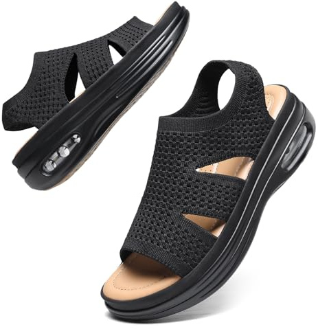 Hanani Women Walking Sandals Air Cushion Support Platform Elastic Ankle Strap Sport Slingback Ladies Open Toe Ourdoor Summer Shoes Comfortable Casual Wedge Sandals Washable Slide Sport Girls